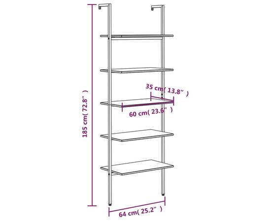 Raft înclinat cu 5 niveluri, maro deschis / negru, 64x35x185 cm, 8 image