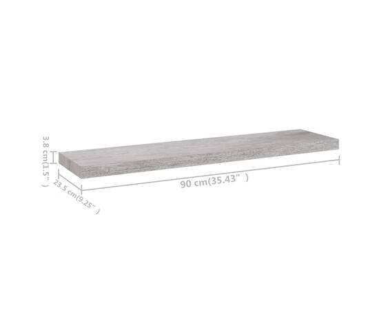 Raft de perete suspendat, gri beton, 90x23,5x3,8 cm, mdf, 9 image