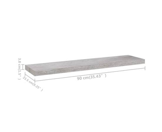 Rafturi perete suspendate 2 buc. gri beton 90x23,5x3,8 cm mdf, 10 image