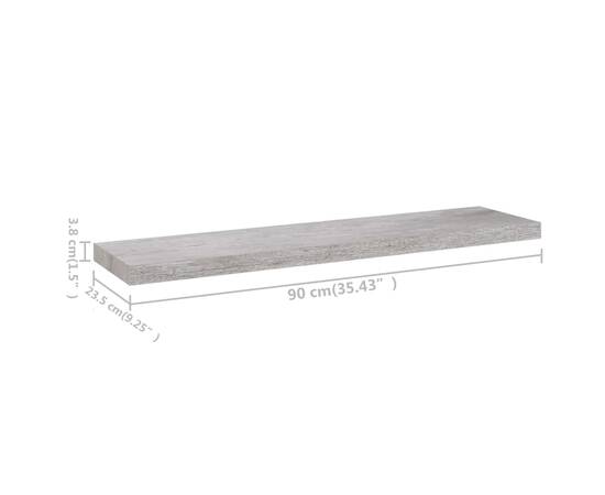 Rafturi perete suspendate 4 buc. gri beton 90x23,5x3,8 cm mdf, 10 image