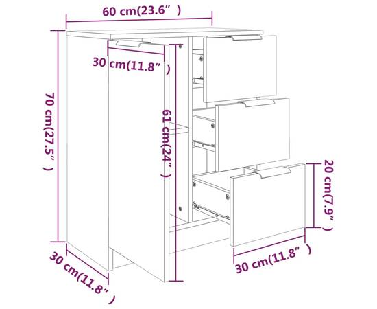 Servante, 2 buc., alb, 60x30x70 cm, lemn prelucrat, 8 image