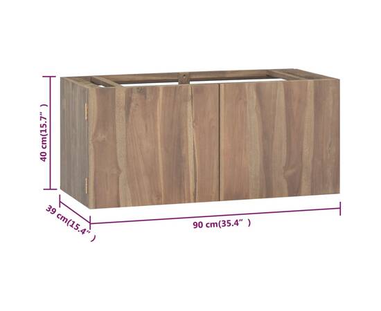 Dulap pentru baie de perete, 90x39x40 cm, lemn masiv de tec, 7 image