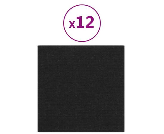 Panouri de perete 12 buc. negru 30x30 cm textil 1,08 m², 2 image