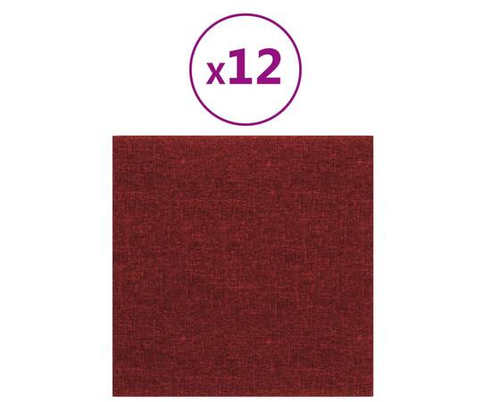 Panouri de perete 12 buc. roșu vin 30x30 cm textil 1,08 m², 2 image