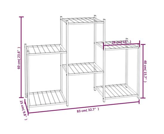 Suport pentru flori, 83x25x60 cm, negru, fier, 6 image