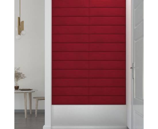 Panouri de perete 12 buc. roșu vin 60x15 cm catifea 1,08 m², 4 image