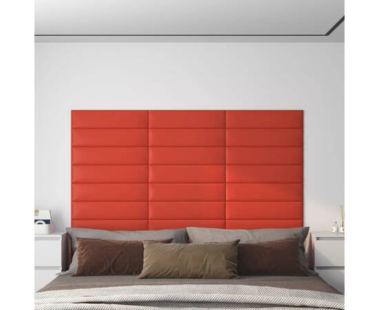 Panouri perete 12 buc. roșu 60x15 cm piele ecologică 1,08 m²