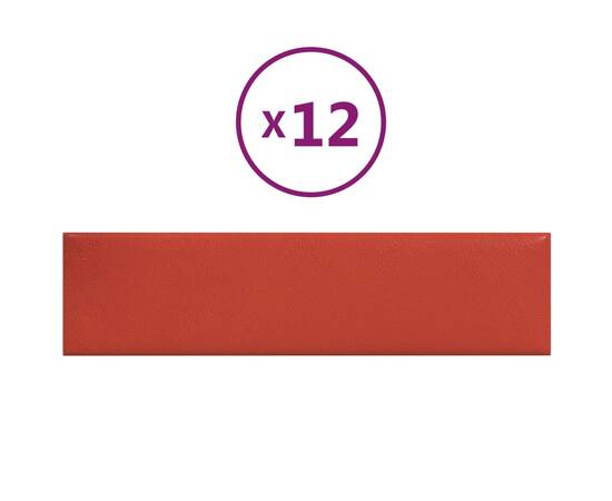 Panouri perete 12 buc. roșu 60x15 cm piele ecologică 1,08 m², 2 image