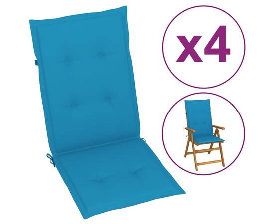 Perne scaun de grădină, 4 buc, albastru, 120x50x3 cm