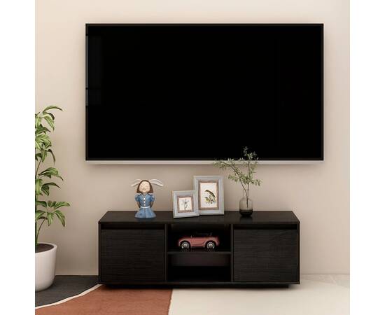 Comodă tv, negru, 110x30x40 cm, lemn masiv de pin
