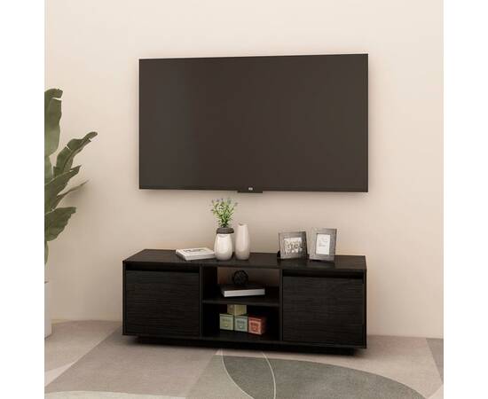 Comodă tv, negru, 110x30x40 cm, lemn masiv de pin, 3 image