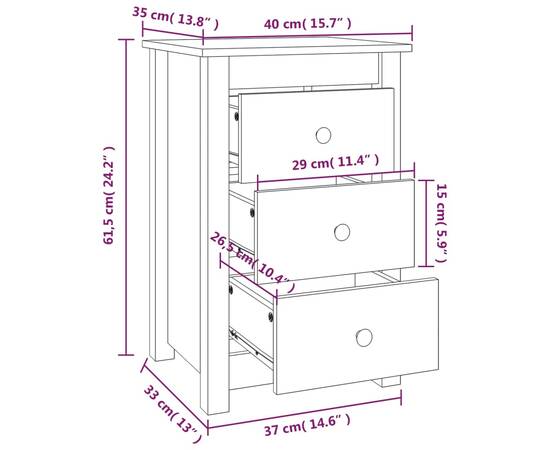Noptiere, 2 buc., alb, 40x35x61,5 cm, lemn masiv de pin, 11 image
