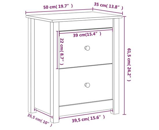 Noptiere, 2 buc., gri, 50x35x61,5 cm, lemn masiv de pin, 11 image