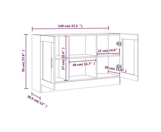 Dulap vitrină, gri sonoma, 120x30,5x70 cm, lemn prelucrat, 9 image