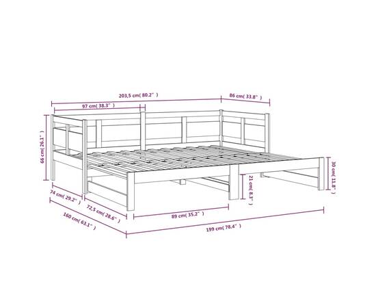 Pat de zi extensibil, negru, 2x(80x200) cm, lemn masiv de pin, 11 image