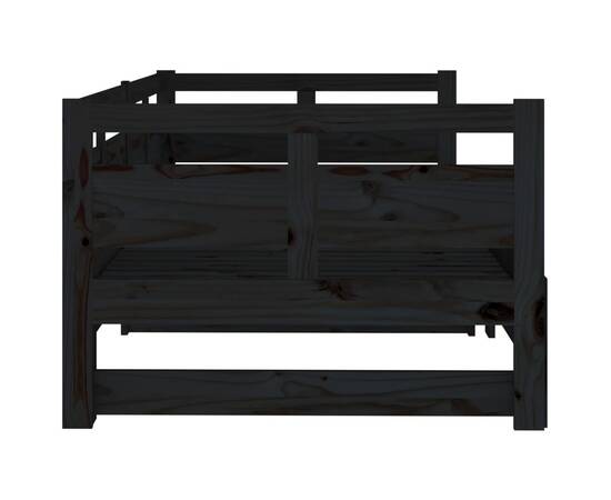 Pat de zi extensibil, negru, 2x(90x200) cm, lemn masiv de pin, 8 image
