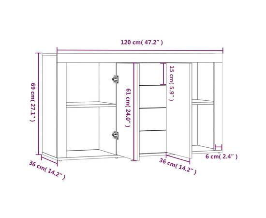 Servantă, sonoma gri, 120x36x69 cm, lemn compozit, 8 image