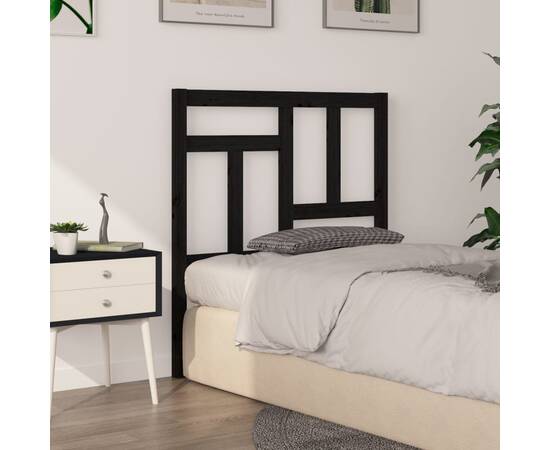 Tăblie de pat, negru, 80,5x4x100 cm, lemn masiv de pin
