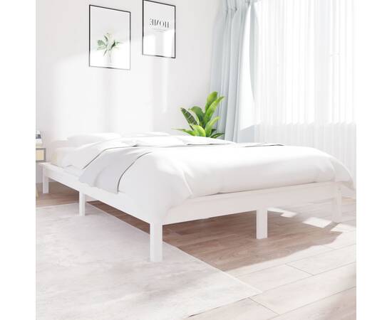 Cadru de pat dublu 4ft6, alb, 135x190 cm, lemn masiv de pin