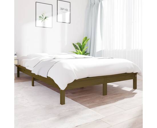 Cadru de pat dublu 4ft6, maro miere, 135x190 cm, lemn masiv