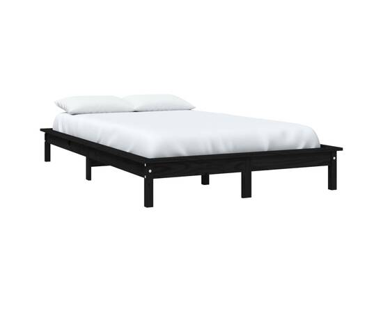 Cadru de pat dublu 4ft6,negru, 135x190 cm, lemn masiv de pin, 3 image