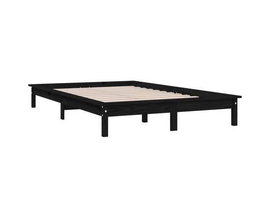 Cadru de pat dublu 4ft6,negru, 135x190 cm, lemn masiv de pin, 4 image