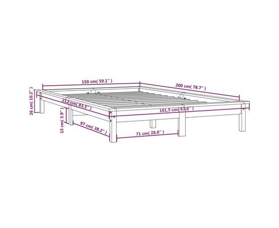 Cadru de pat king size 5ft, alb, 150x200 cm, lemn masiv de pin, 9 image