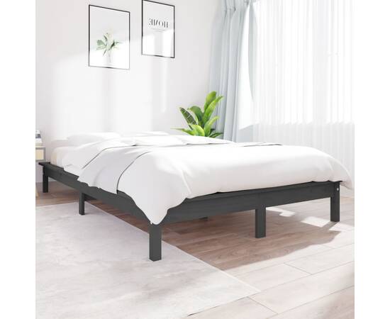 Cadru de pat king size 5ft, gri, 150x200 cm, lemn masiv de pin