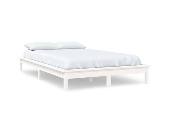 Cadru de pat mic dublu 4ft, alb, 120x190 cm, lemn masiv de pin, 2 image