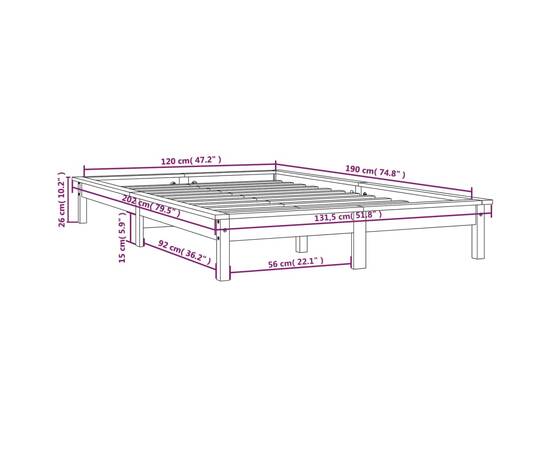 Cadru de pat mic dublu 4ft, alb, 120x190 cm, lemn masiv de pin, 9 image