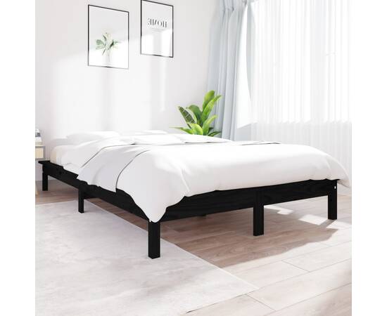 Cadru de pat mic dublu 4ft, negru, 120x190cm, lemn masiv de pin