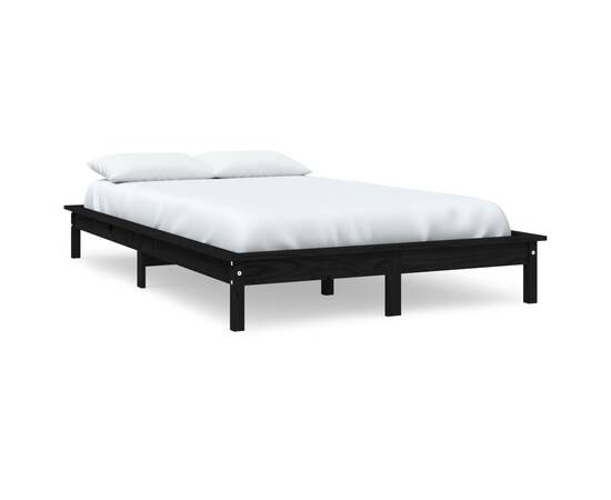 Cadru de pat mic dublu 4ft, negru, 120x190cm, lemn masiv de pin, 2 image