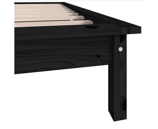 Cadru de pat mic single 2ft6, negru,75x190cm, lemn masiv de pin, 7 image