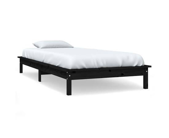 Cadru de pat mic single 2ft6, negru,75x190cm, lemn masiv de pin, 2 image