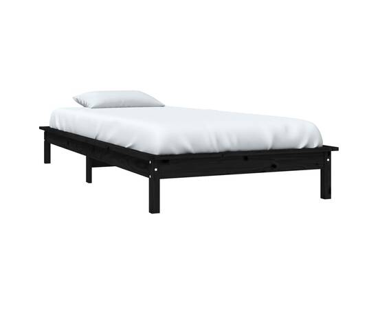 Cadru de pat mic single 2ft6, negru,75x190cm, lemn masiv de pin, 3 image