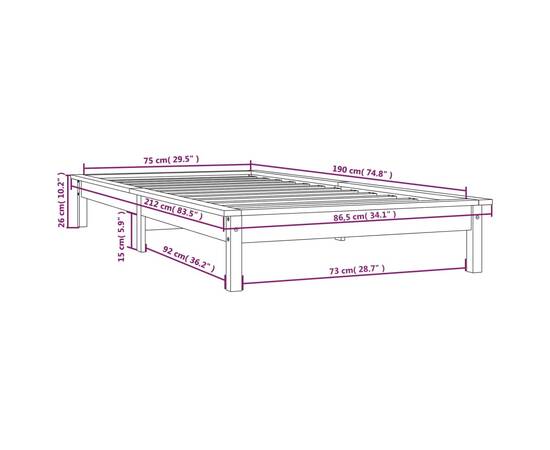 Cadru de pat mic single 2ft6 maro miere 75x190cm lemn masiv pin, 9 image