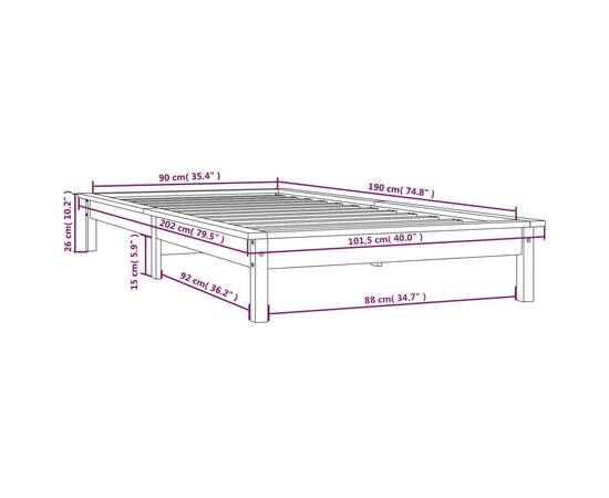 Cadru de pat single 3ft, maro miere,90x190cm, lemn masiv de pin, 9 image