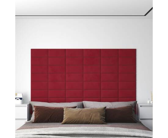 Panouri de perete 12 buc. roșu vin 30x15 cm catifea 0,54 m²