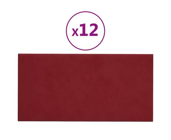 Panouri de perete 12 buc. roșu vin 30x15 cm catifea 0,54 m², 2 image