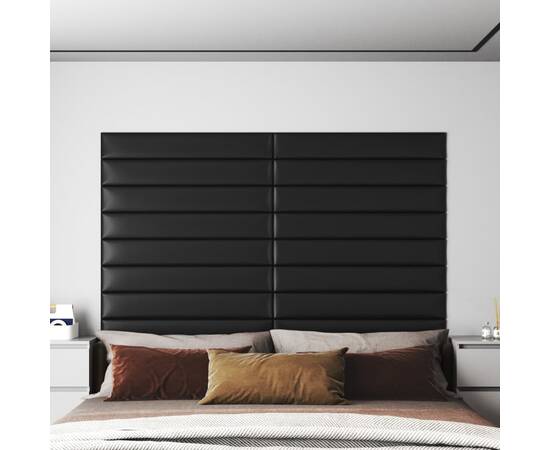 Panouri de perete 12 buc negru 90x15 cm piele ecologică 1,62 m²