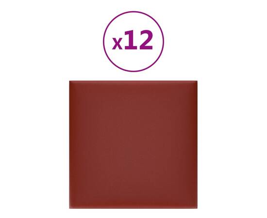 Panouri perete 12 buc. roșu vin 30x30cm piele ecologică 1,08 m², 2 image