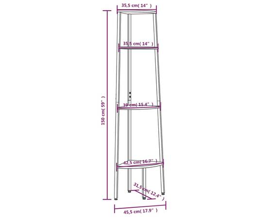 Raft de colț cu 4 niveluri maro deschis/negru 45,5x31,5x150 cm, 8 image