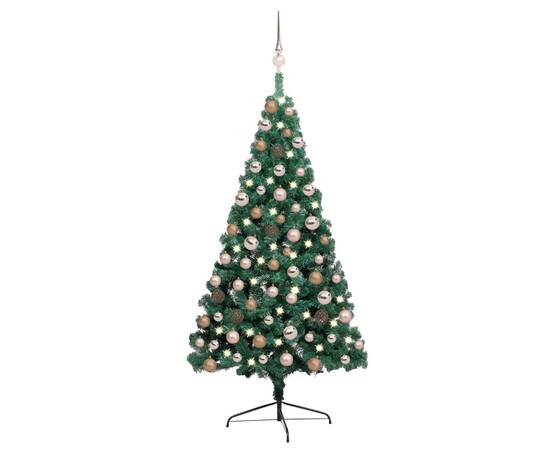 Brad crăciun artificial jumătate led-uri&globuri verde 120 cm