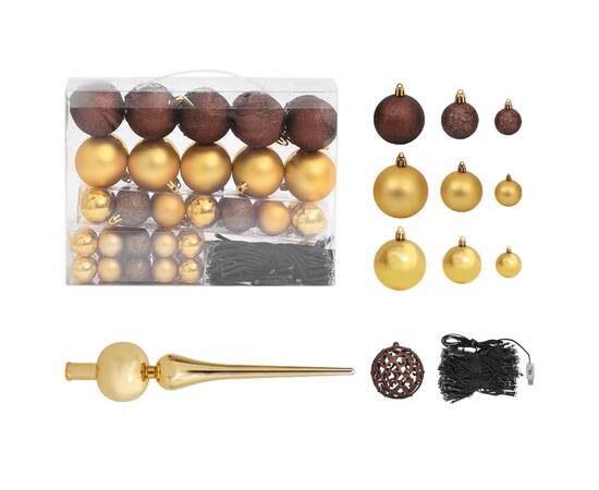 Brad de crăciun artificial cu led&globuri, auriu, 240 cm, pet, 5 image