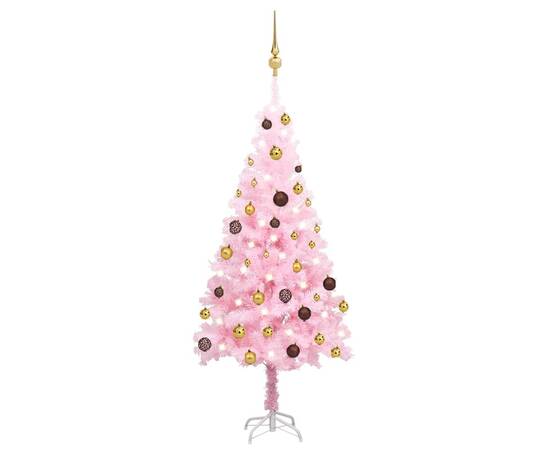 Brad de crăciun artificial cu led-uri/globuri, roz 120 cm pvc