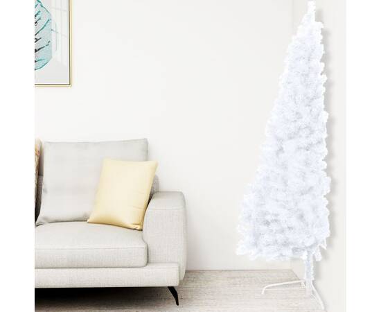 Brad de crăciun artificial jumătate led-uri&globuri alb 180 cm, 2 image