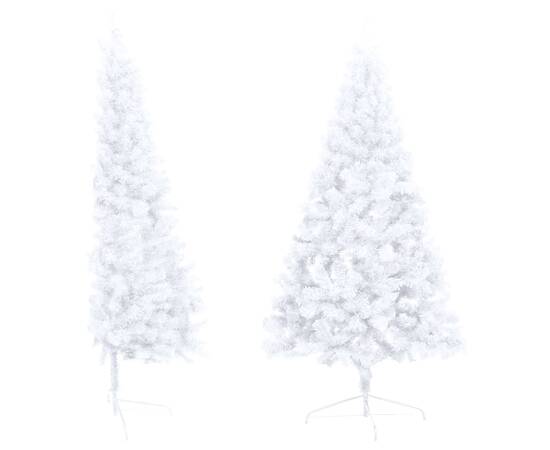 Brad de crăciun artificial jumătate led-uri&globuri alb 180 cm, 3 image