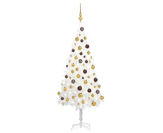 Set brad crăciun artificial cu led-uri/globuri, alb, 120 cm