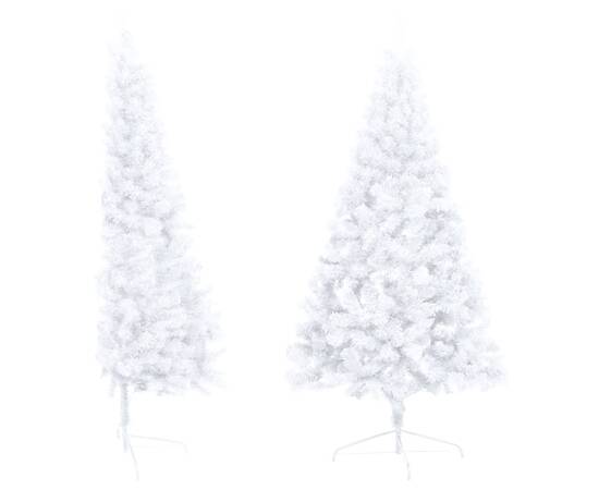 Set brad crăciun artificial jumătate cu led&globuri alb 240 cm, 3 image