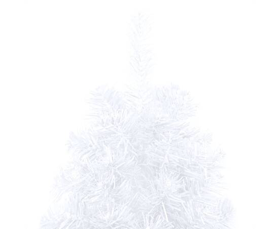 Set brad crăciun artificial jumătate cu led&globuri alb 240 cm, 8 image